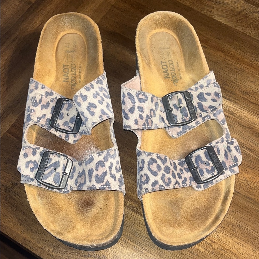 NAOT Leopard Print Double Strap Sandals SIze 41